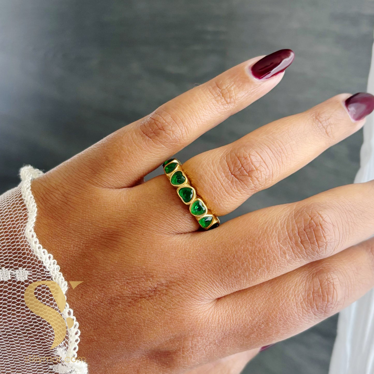 Anillo Aro corazones Verde 7-9