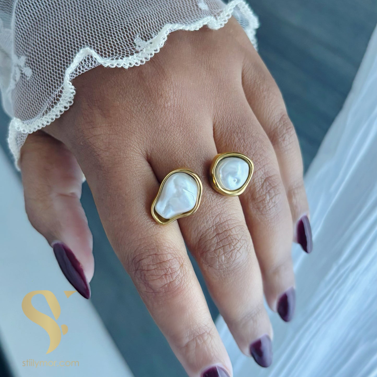 Anillo doble Perla ajustable 7-9